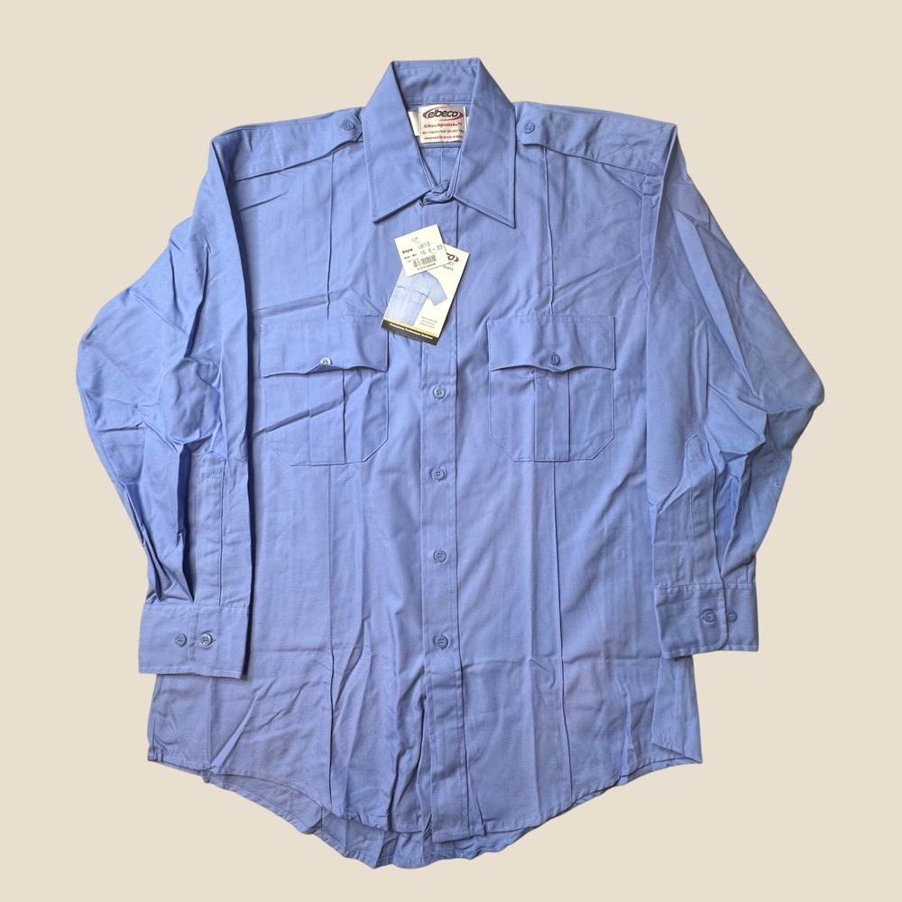 Elbeco Uniform Shirt Mens 16.5 33 Checkpointe U613 Blue Long Sleeve Button NEW